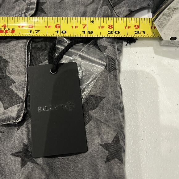 Billy T Lined Gray Jacket Black Stars Embroidered Collar Sz XS NWT Military Y2K - Picture 9 of 13